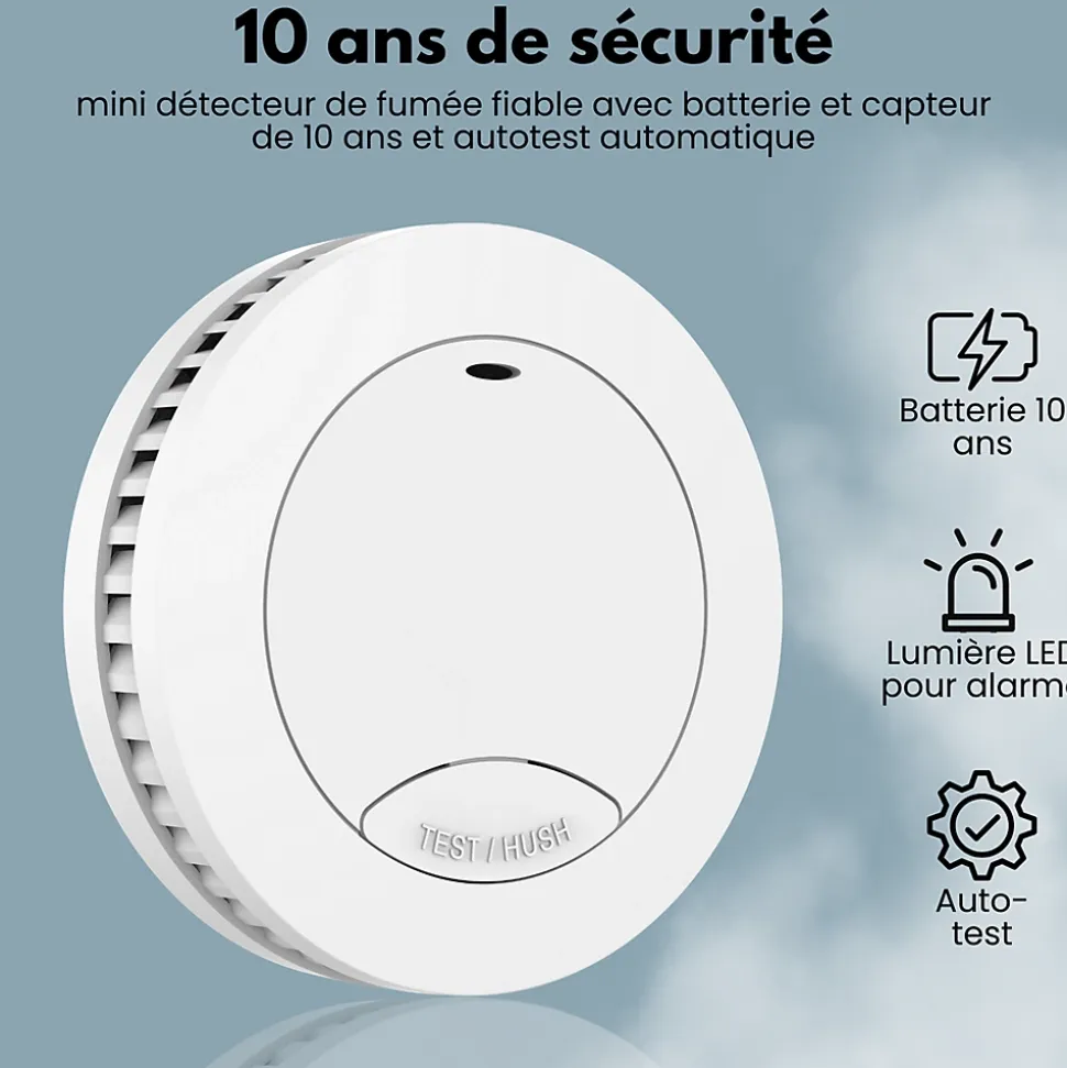 Détecteur de fumée Aroha Safety Pro Mini - Batterie 10 ans - Détecteur de fumée - Alarme incendie - 2 pièces
