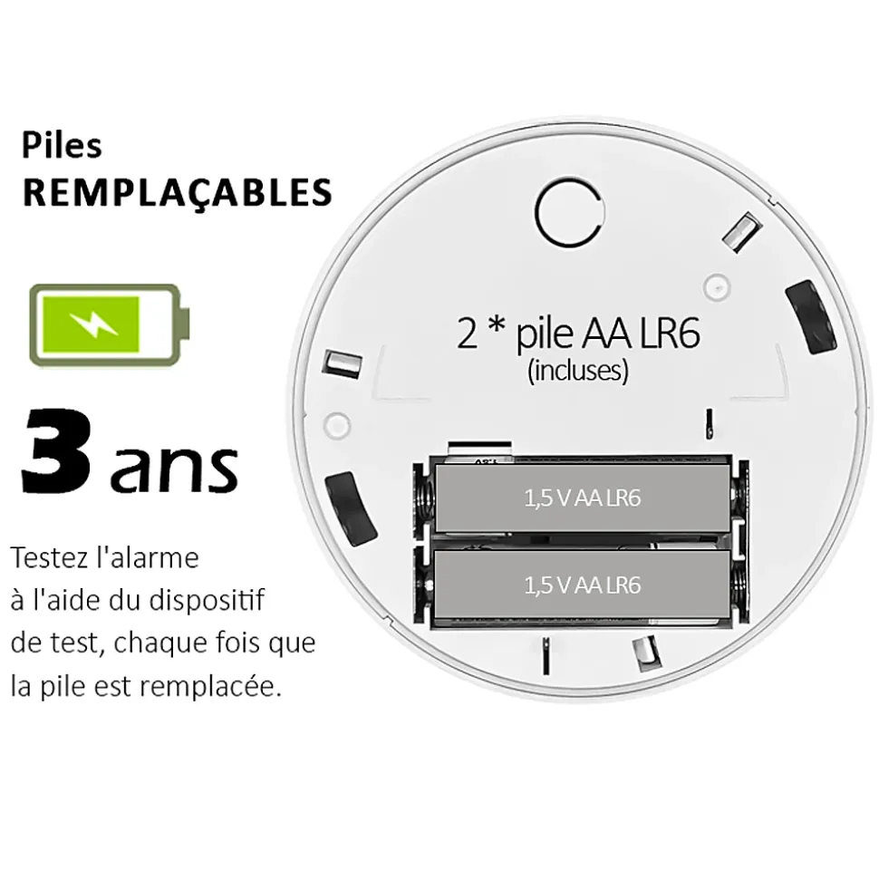 Détecteur de fumée CE EN14604 - Pile 3 ans remplaçable incluse + Kit de fixation magnétique