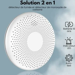 Détecteur de fumée et de monoxyde de carbone Aroha Smart Connect WiFi - Batterie 10 ans - Alarme incendie et CO - Tuya & SmartLife