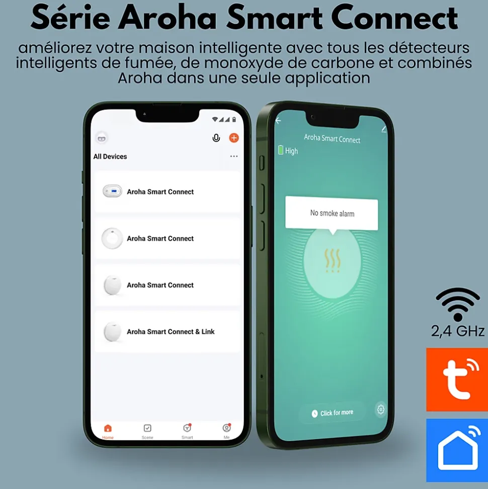 Détecteur de fumée et de monoxyde de carbone Aroha Smart Connect WiFi - Batterie 10 ans - Alarme incendie et CO - 3 pièces