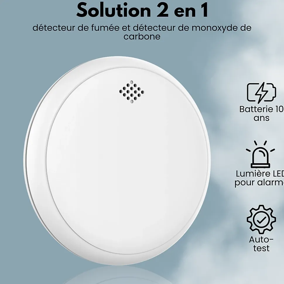 Détecteur de fumée et de monoxyde de carbone Aroha Safety Pro Sleep Line - Batterie 10 ans - Alarme incendie et détecteur de CO