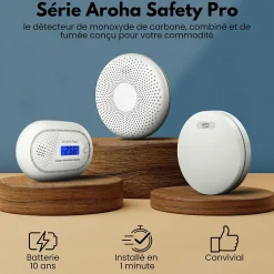 Détecteur de fumée et de monoxyde de carbone Aroha Safety Pro Sleep Line - Batterie 10 ans - Alarme incendie et détecteur de CO