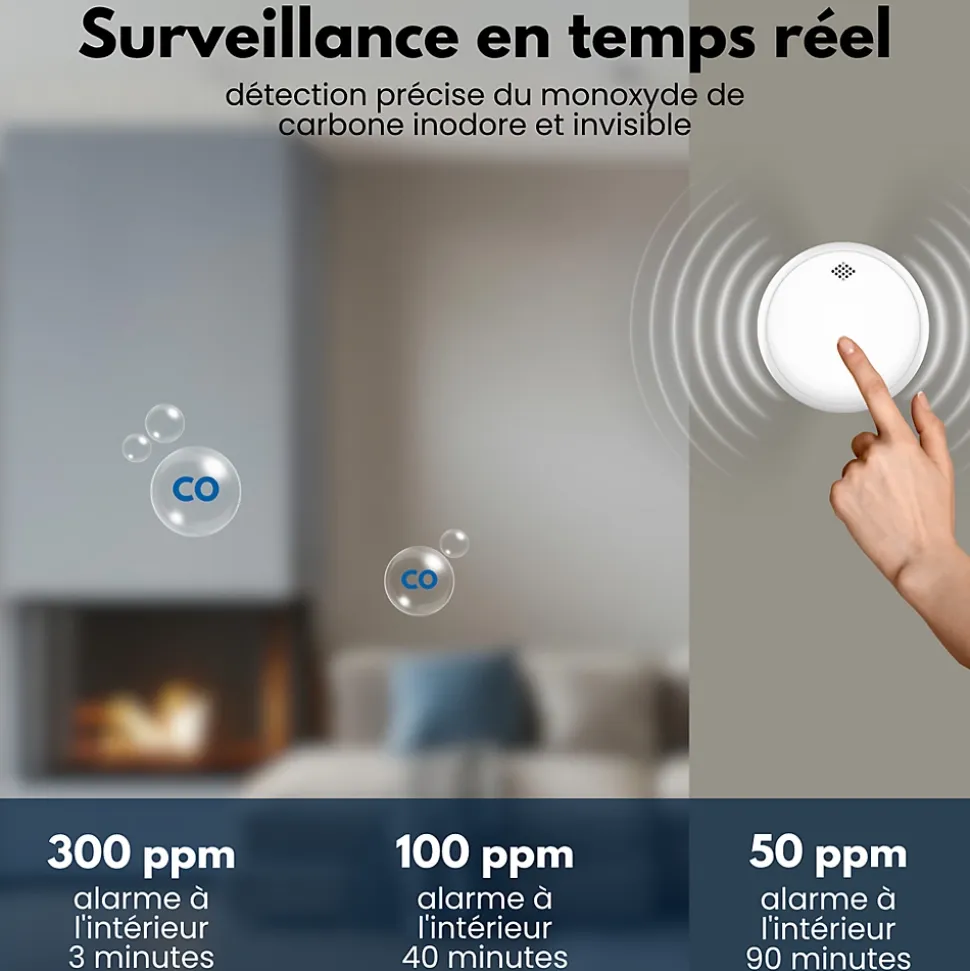 Détecteur de fumée et de monoxyde de carbone Aroha Safety Pro Sleep Line - Batterie 10 ans - Alarme incendie et de CO - 2 pièces