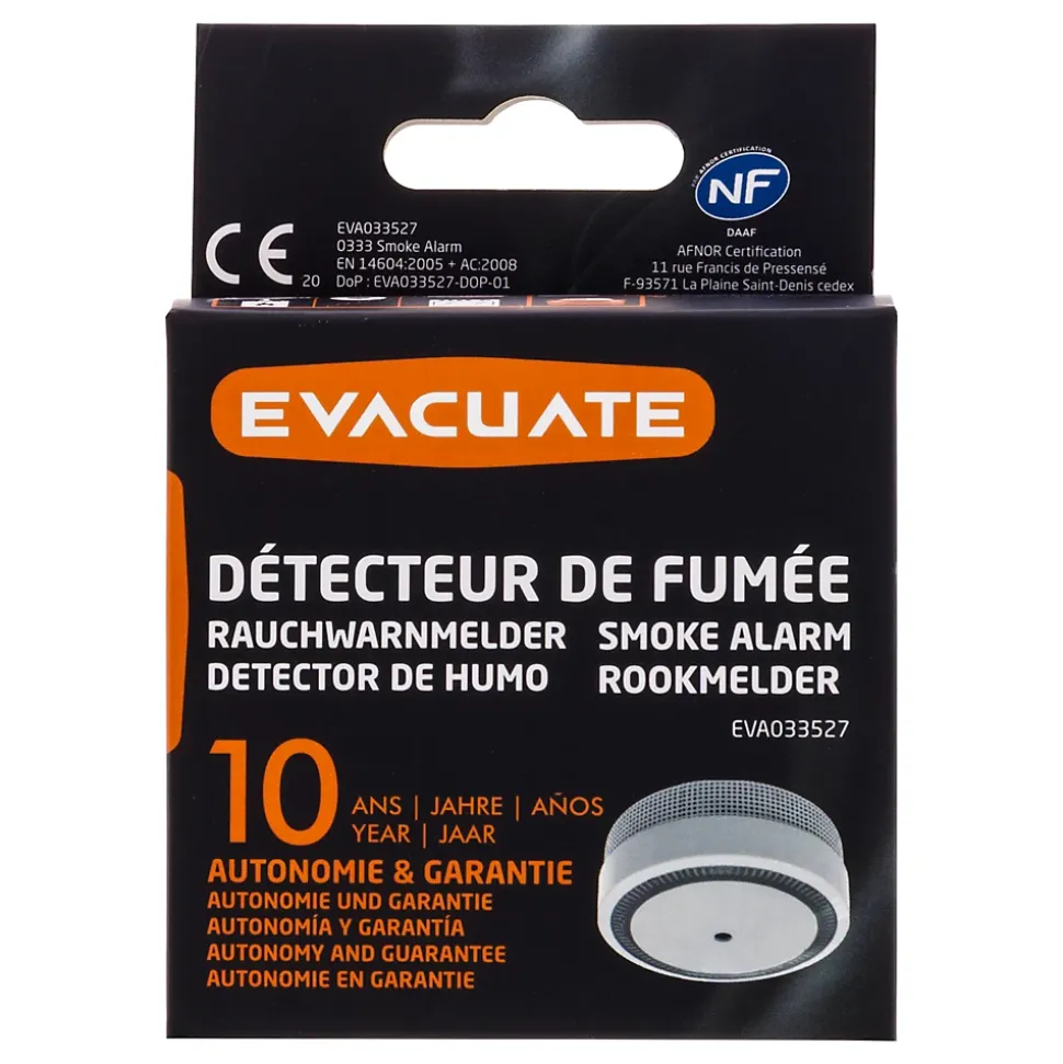 Détecteur de fumée Evacuate autonomie 10 ans 85 dB(A)