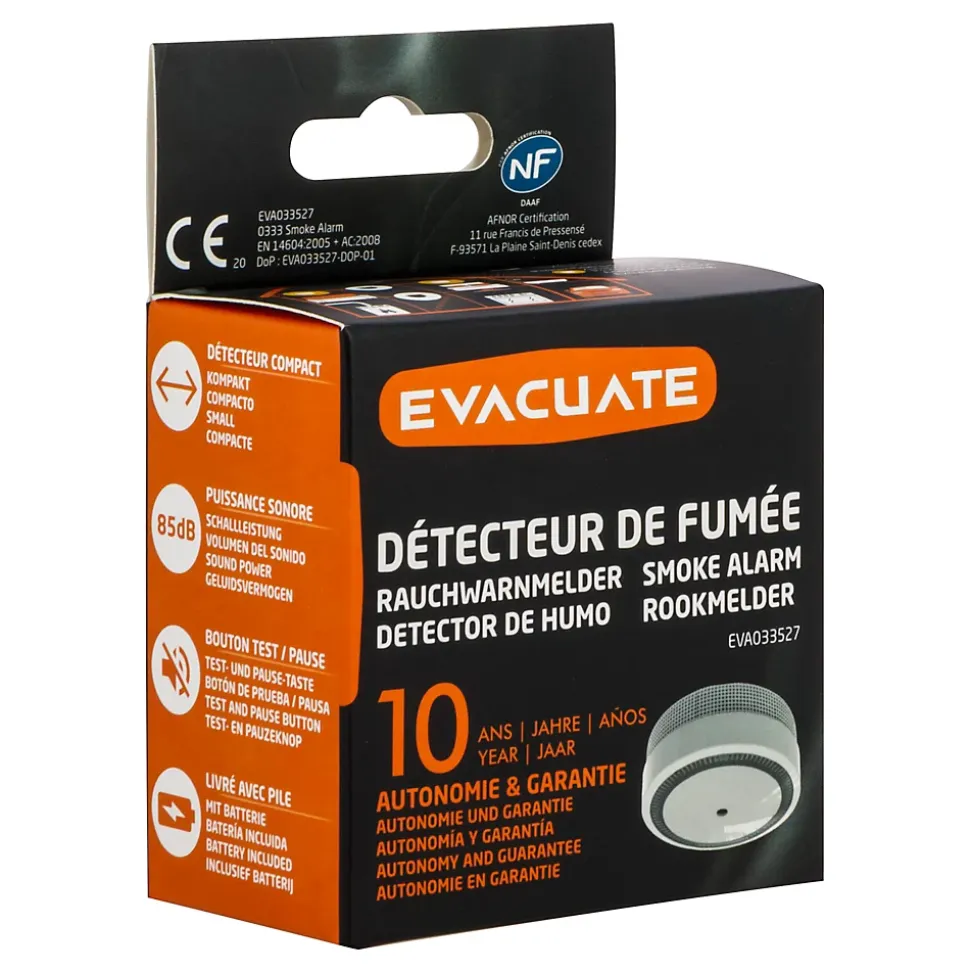 Détecteur de fumée Evacuate autonomie 10 ans 85 dB(A)
