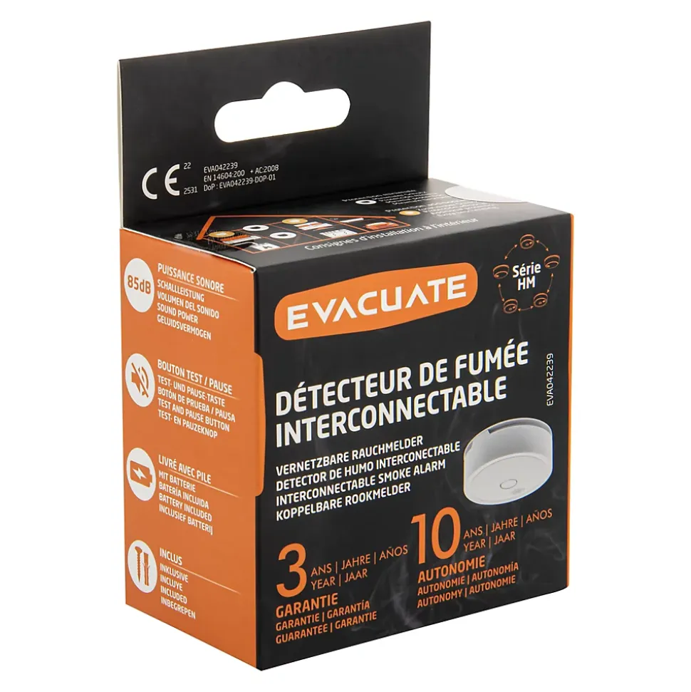 Détecteur de fumée interconnecté Evacuate 433MHZ