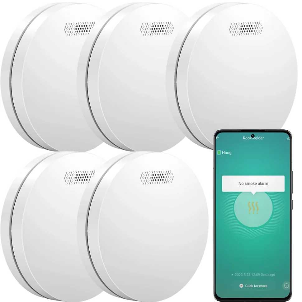 Détecteur de fumée WiFi Aroha Smart Connect - Batterie 10 ans - Alarme incendie connecte avec Tuya et Smartlife - 5 pièces