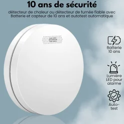 Détecteur de fumée/chaleur connectable Aroha Link - Batterie 10 ans - Capteur de fumée interconnecté - Alarme incendie
