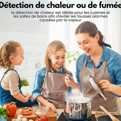 Détecteur de fumée/chaleur connectable Aroha Link - Batterie 10 ans - Capteur de fumée interconnecté - Alarme incendie - Pack de 2
