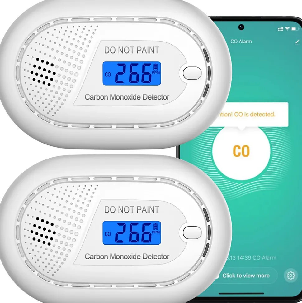 Détecteur de monoxyde de carbone Aroha Smart Connect WiFi - Batterie 10 ans - Alarme de CO connecte Tuya et Smartlife - 2 pièces