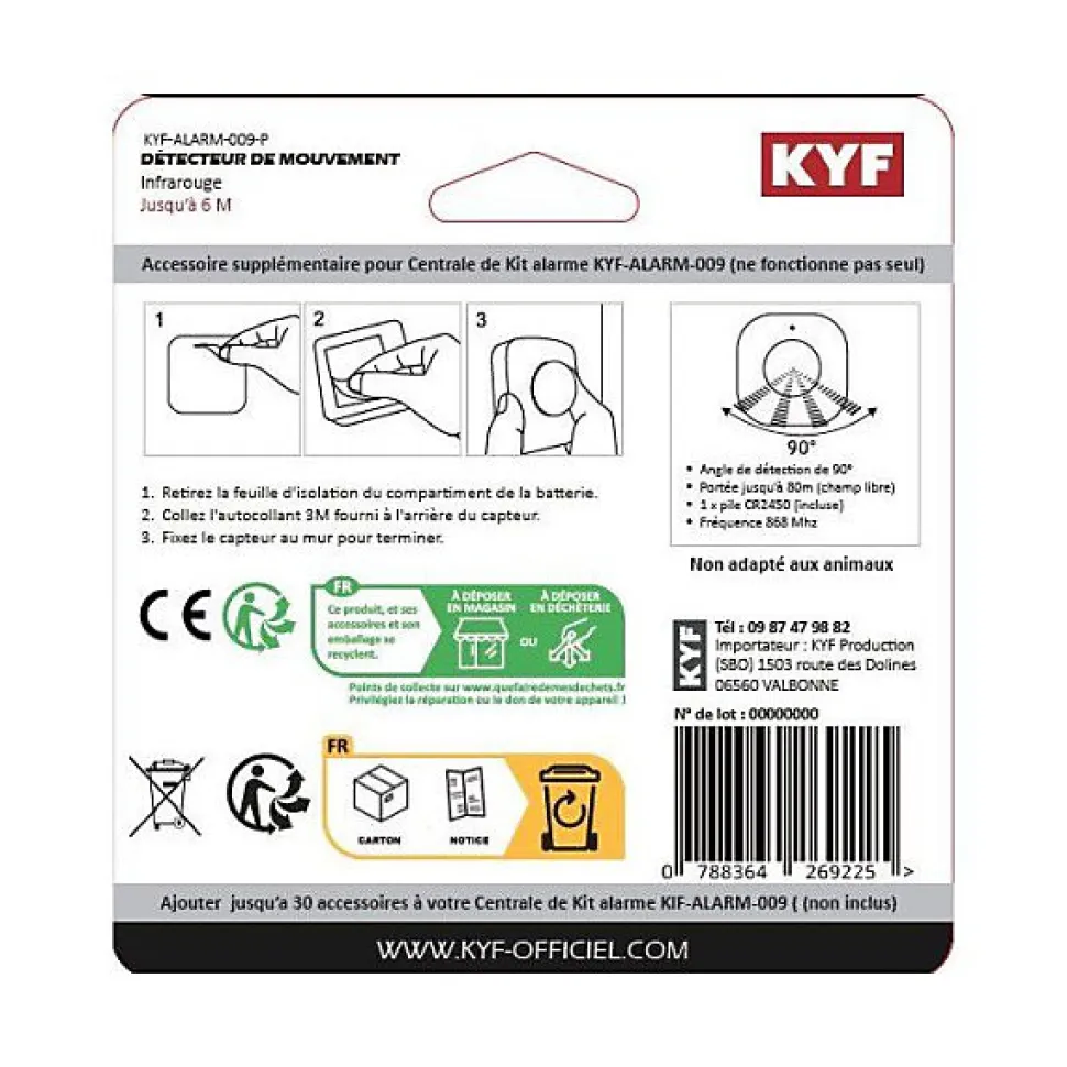 Détecteur de Mouvement pour alarme 868Mhz KYF-ALARM-009
