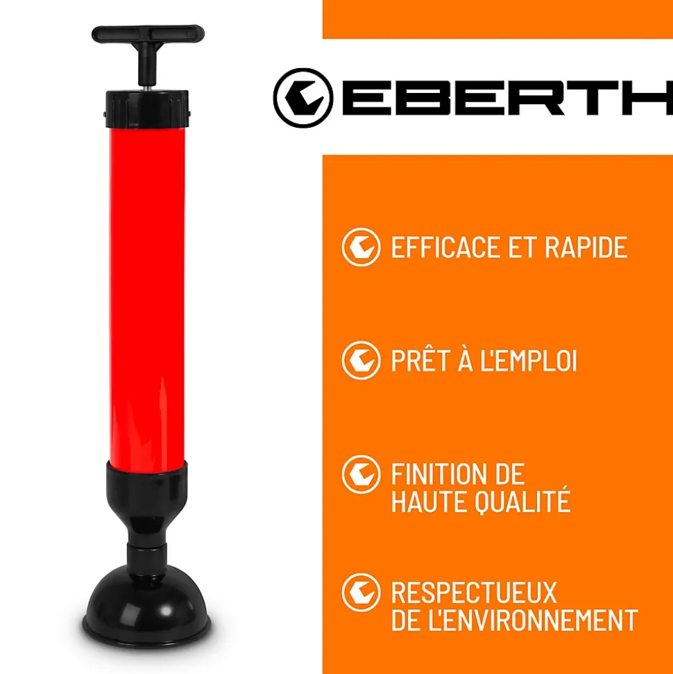 EBERTH Pompe de nettoyage de tuyaux pour un nettoyage efficace des lavabos, douches et baignoires, diamètre de l'embout 90 mm