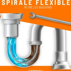 EBERTH Spirale de nettoyage de tuyaux 8m de long et 9mm de diamètre pour tuyaux à partir de 40mm tête en forme de griffe de 20mm