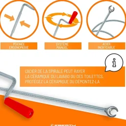 EBERTH Spirale de nettoyage de tuyaux 10m de long et 9mm de diamètre pour tuyaux à partir de 40mm tête en forme de griffe de 20mm