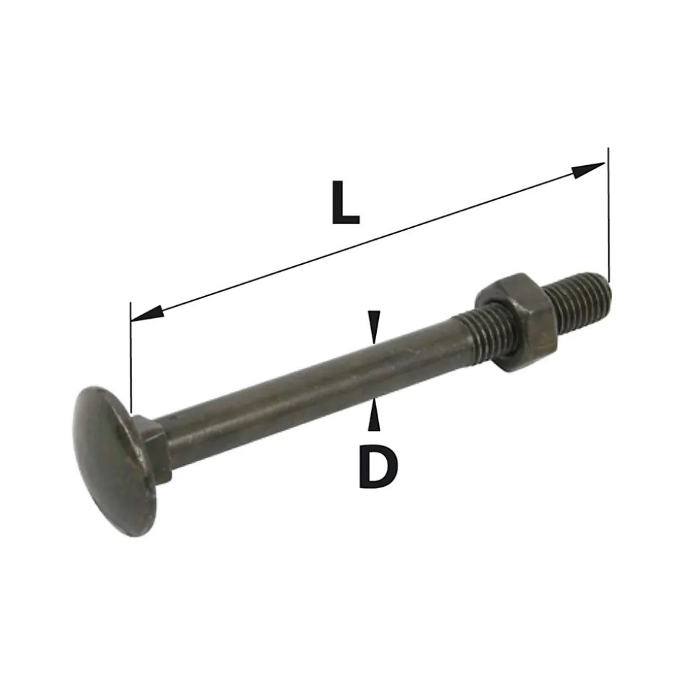 Ecrou avec vis à tête collet carrée acier noir Afbat - ⌀7X L.60mm - 8 pièces