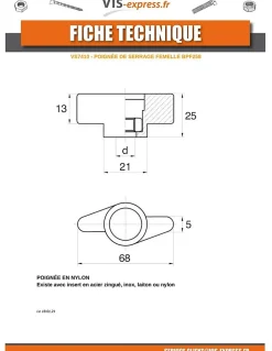 Ecrou bouton de serrage Nylon Insert Acier zingué M6 - 100 pièces