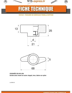 Ecrou bouton de serrage Nylon Insert Laiton M6 - 1 pièce