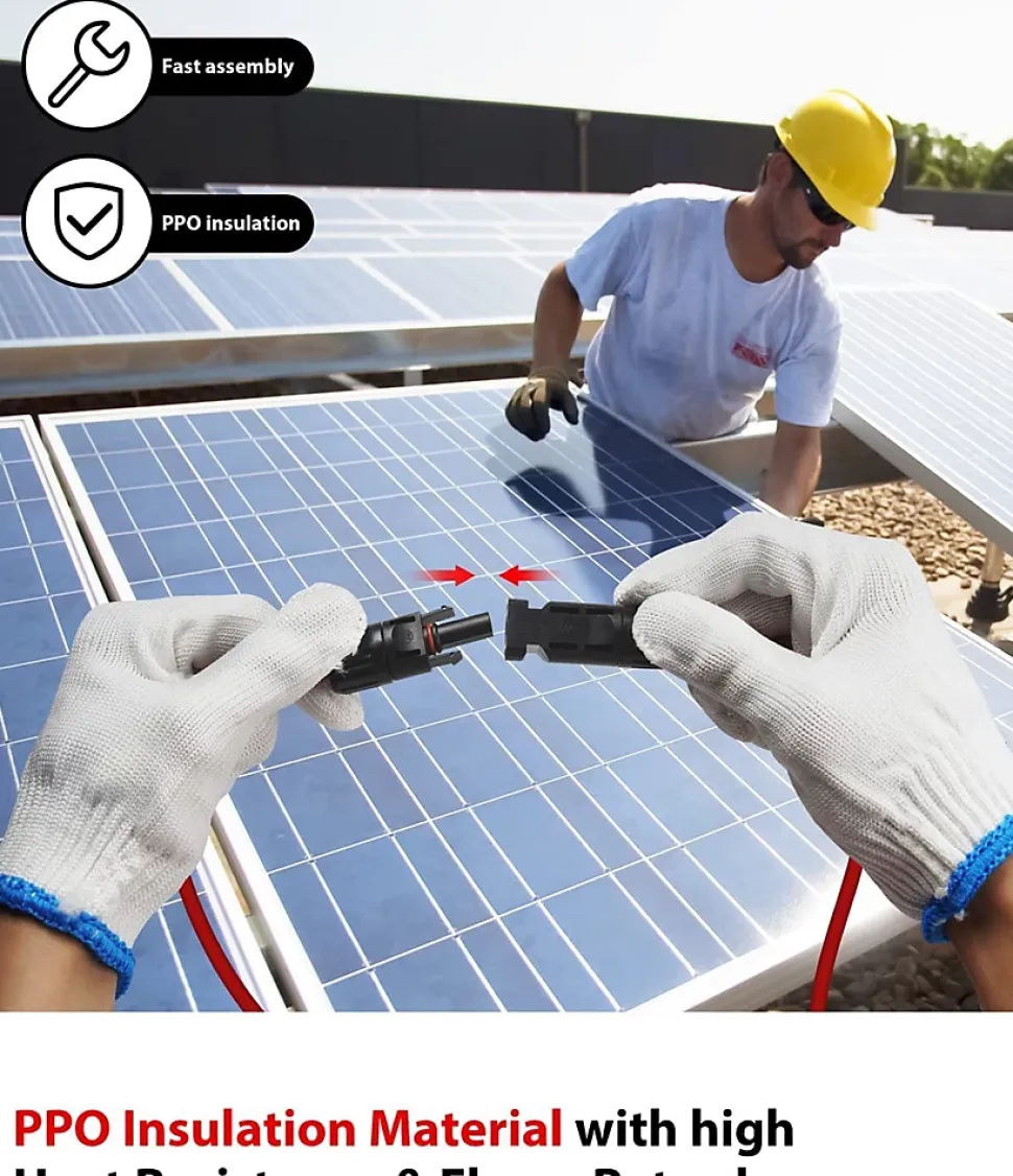 Elfcam - 2 Câbles Solaires 4mm² 30m, Connecteurs M/F, 12AWG, DC1500V, IP68, Anti-UV, Certifié TUV