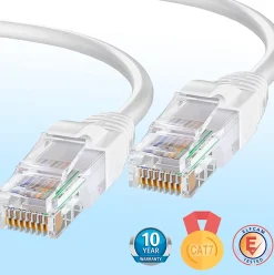 Elfcam - Câble Ethernet RJ45 Cat 7 SFTP 15m (Rond Blanc), 10Gbps, 600MHz, Cuivre, Anti-Interférences