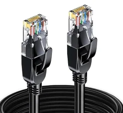 Elfcam - Câble Ethernet RJ45 Cat 7 SFTP 20m (Rond Noir), 10Gbps, 600MHz, Cuivre, Anti-Interférences