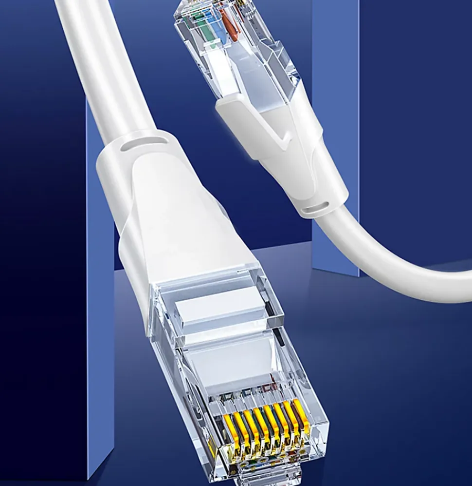 Elfcam - Câble Ethernet RJ45 Cat 7 SFTP 0.5m (Rond Blanc), 10Gbps, 600MHz, Cuivre, Anti-Interférences