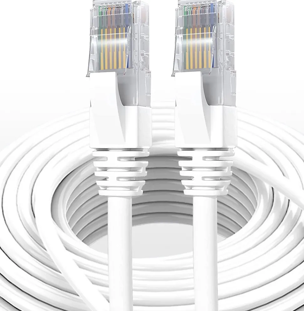 Elfcam - Câble Ethernet RJ45 Cat 7 SFTP 0.5m (Rond Blanc), 10Gbps, 600MHz, Cuivre, Anti-Interférences