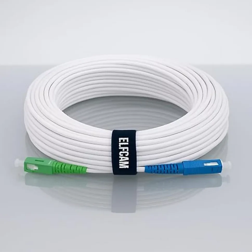 Elfcam - Câble Fibre Optique SC-APC à SC-UPC - 200m (Blanc), Jarretière Optique 9/125um, Compatible Freebox, Livebox