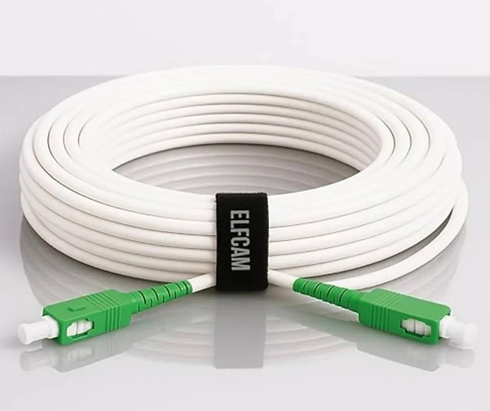 Elfcam - Câble Fibre Optique SC-APC à SC-APC - 20m (Blanc), Jarretière Renforcée 9/125um, Blindé, Compatible Livebox