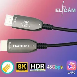 Elfcam - Câble HDMI 8K Fibre Optique 5m (Noir) - 48Gbps, HDMI 2.1, 8K 60Hz, 4K 120Hz, HDR10, eARC, PS5, Xbox, TV