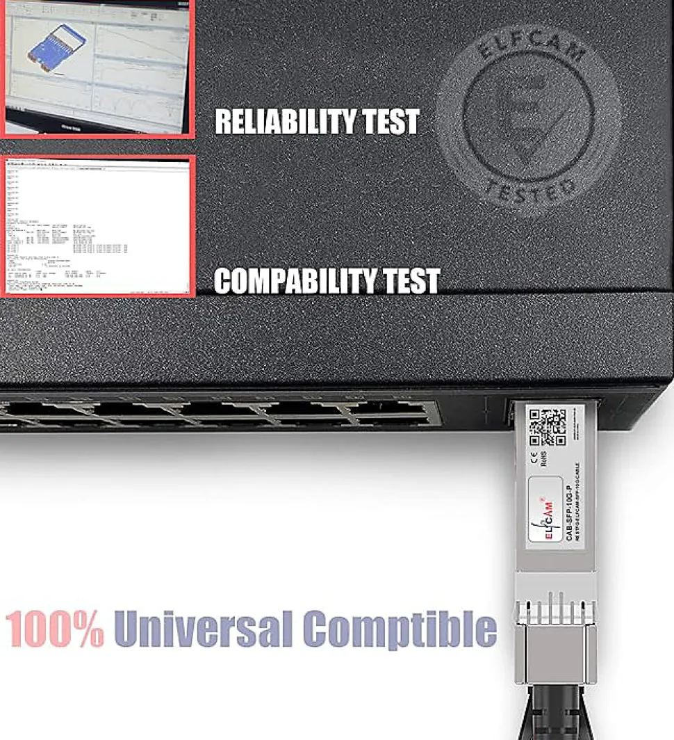 Elfcam - Câble Optique Actif SFP+ à SFP+ - 15m, AOC 10 Gbit/s OM3, Ultra Performant, Réseau Professionnels, PC