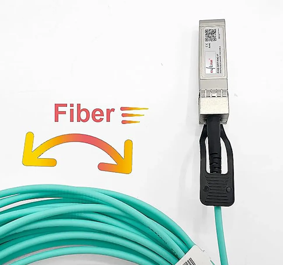 Elfcam - Câble Optique Actif SFP+ à SFP+ - 70m, AOC 10 Gbit/s OM3, Ultra Performant, Réseau Professionnels, PC