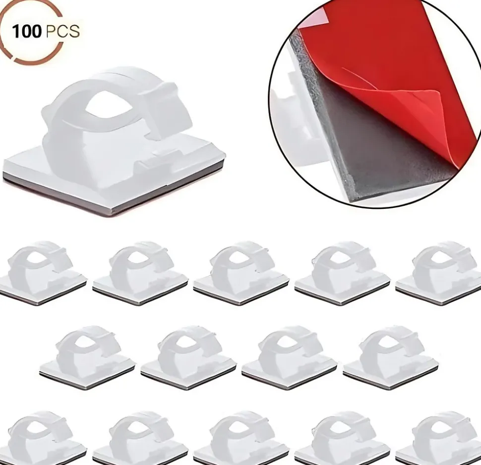 Elfcam - Clips Câble Adhésif Réglable pour Fibre Optique, Maison/Bureau, Attache Fil (Lot de 100)