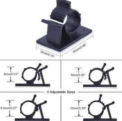 Elfcam - Clips Câble Adhésif Réglable pour Fibre Optique, Noir, Maison/Bureau, Attache Fil (Lot de 60)