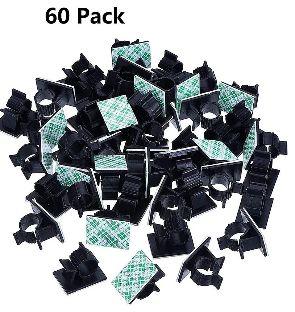Elfcam - Clips Câble Adhésif Réglable pour Fibre Optique, Noir, Maison/Bureau, Attache Fil (Lot de 60)