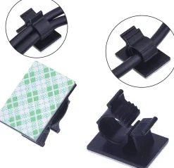 Elfcam - Clips Câble Adhésif Réglable pour Fibre Optique, Noir, Maison/Bureau, Attache Fil (Lot de 60)