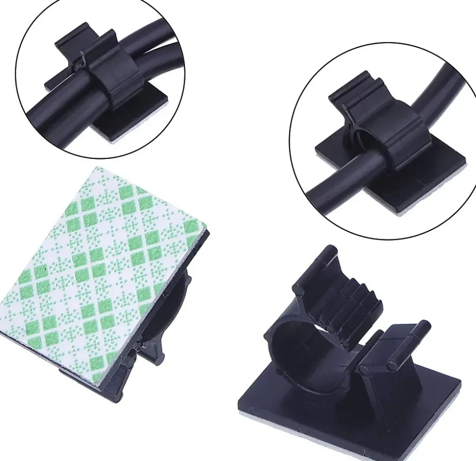 Elfcam - Clips Câble Adhésif Réglable pour Fibre Optique, Noir, Maison/Bureau, Attache Fil (Lot de 60)