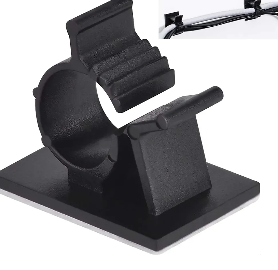 Elfcam - Clips Câble Adhésif Réglable pour Fibre Optique, Noir, Maison/Bureau, Attache Fil (Lot de 60)