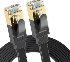 Elfcam - 20m Câble Ethernet Cat 8 Plat Noir LAN/WAN, SFTP 28AWG, 2000MHz 40Gbps avec Connecteurs RJ45 Haute Qualité