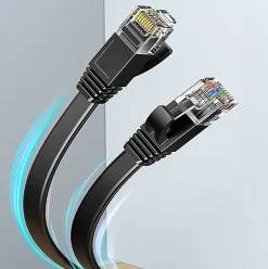 Elfcam - 20m Câble Ethernet Cat 8 Plat Noir LAN/WAN, SFTP 28AWG, 2000MHz 40Gbps avec Connecteurs RJ45 Haute Qualité