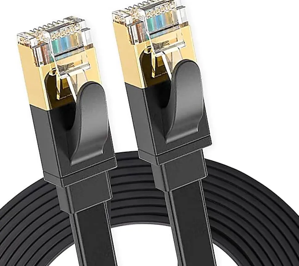 Elfcam - 3m Câble Ethernet Cat 8 Plat Noir LAN/WAN, SFTP 28AWG, 2000MHz 40Gbps avec Connecteurs RJ45 Haute Qualité