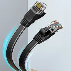 Elfcam - 10m Câble Ethernet RJ45 Cat7 Flat Noir, 10Gbps 600MHz, Cuivre, SFTP, Anti-Bruit, PC, Modem, Routeur