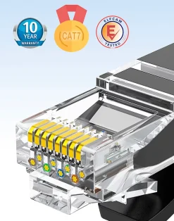 Elfcam - 10m Câble Ethernet RJ45 Cat7 Flat Noir, 10Gbps 600MHz, Cuivre, SFTP, Anti-Bruit, PC, Modem, Routeur