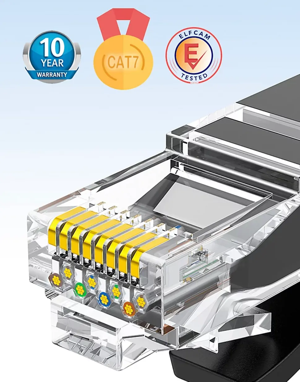 Elfcam - 10m Câble Ethernet RJ45 Cat7 Flat Noir, 10Gbps 600MHz, Cuivre, SFTP, Anti-Bruit, PC, Modem, Routeur