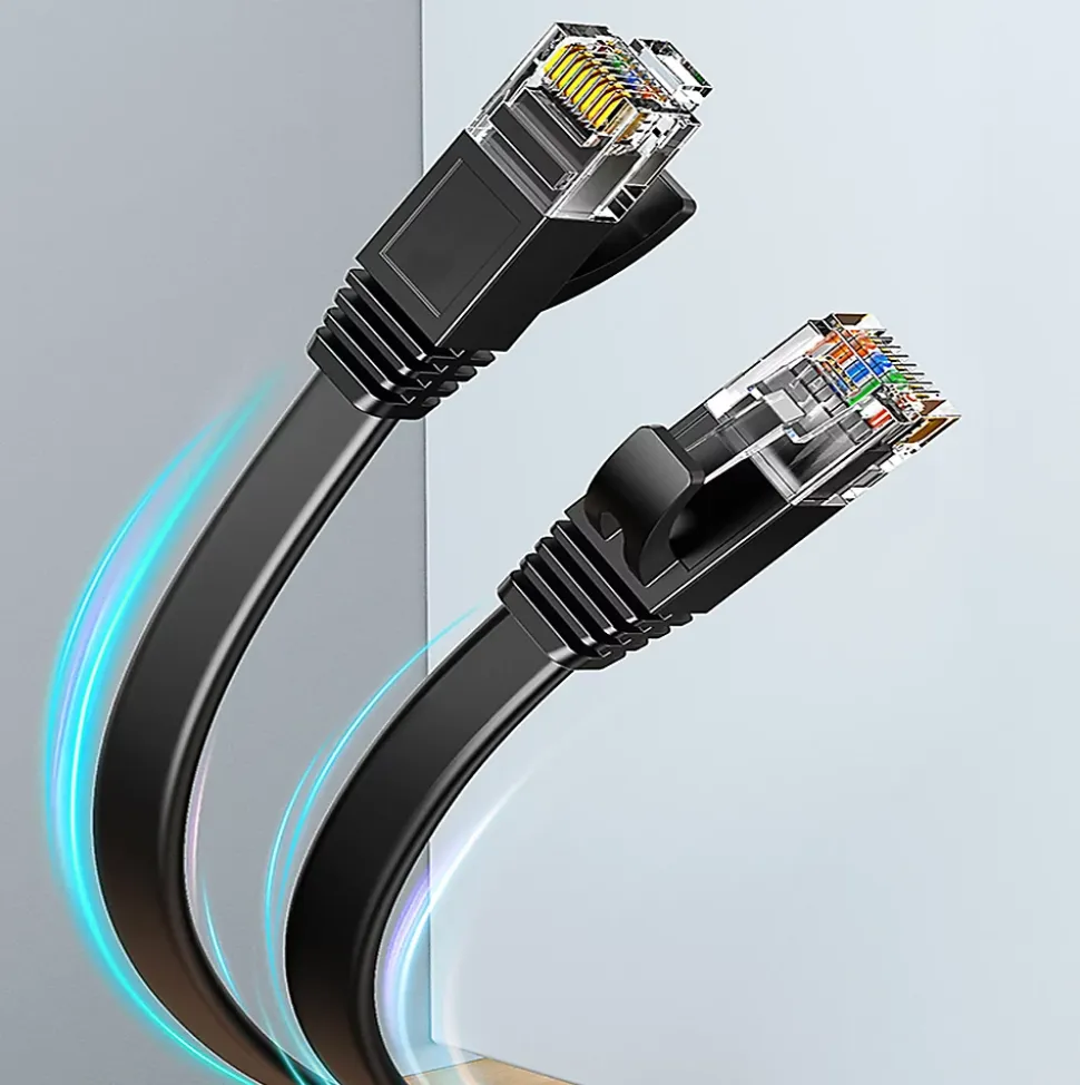 Elfcam - 25m Câble Ethernet RJ45 Cat7 Flat Noir, 10Gbps 600MHz, Cuivre, SFTP, Anti-Bruit, PC, Modem, Routeur