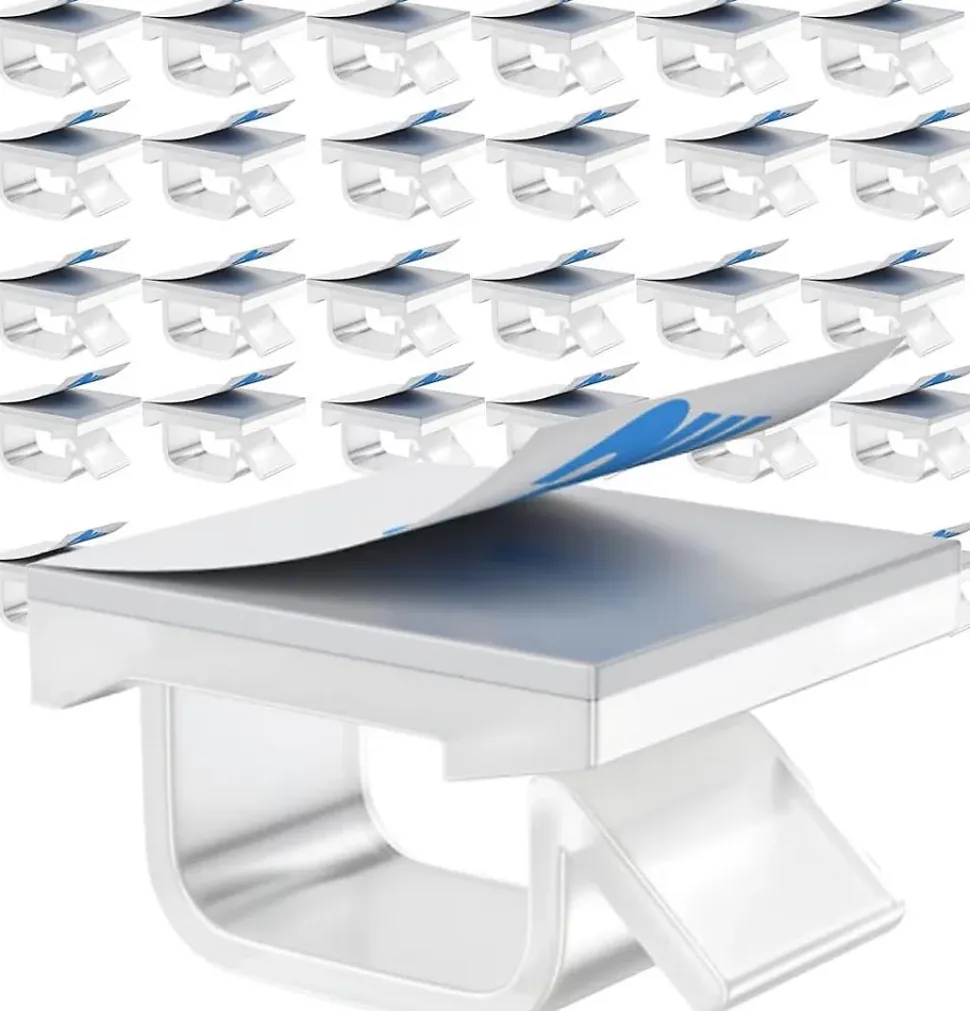 Elfcam - 30x Clips Câble Adhésif Ethernet, Blanc 8.0mm, Maison/Bureau, Attache Fil (Lot de 30)
