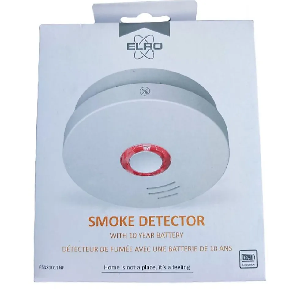 ELRO Détecteur de Fumée Innovant 10 Ans Autonomie Pile Non Remplaçable Capteur Optique Précis 85dB Alarme 3m Protection 40m²