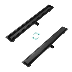 EMKE Caniveau de Douche 70 cm, Acier Inoxydable, Siphon de Sol 2 en 1 avec Filtre à Cheveux, Finition Noire