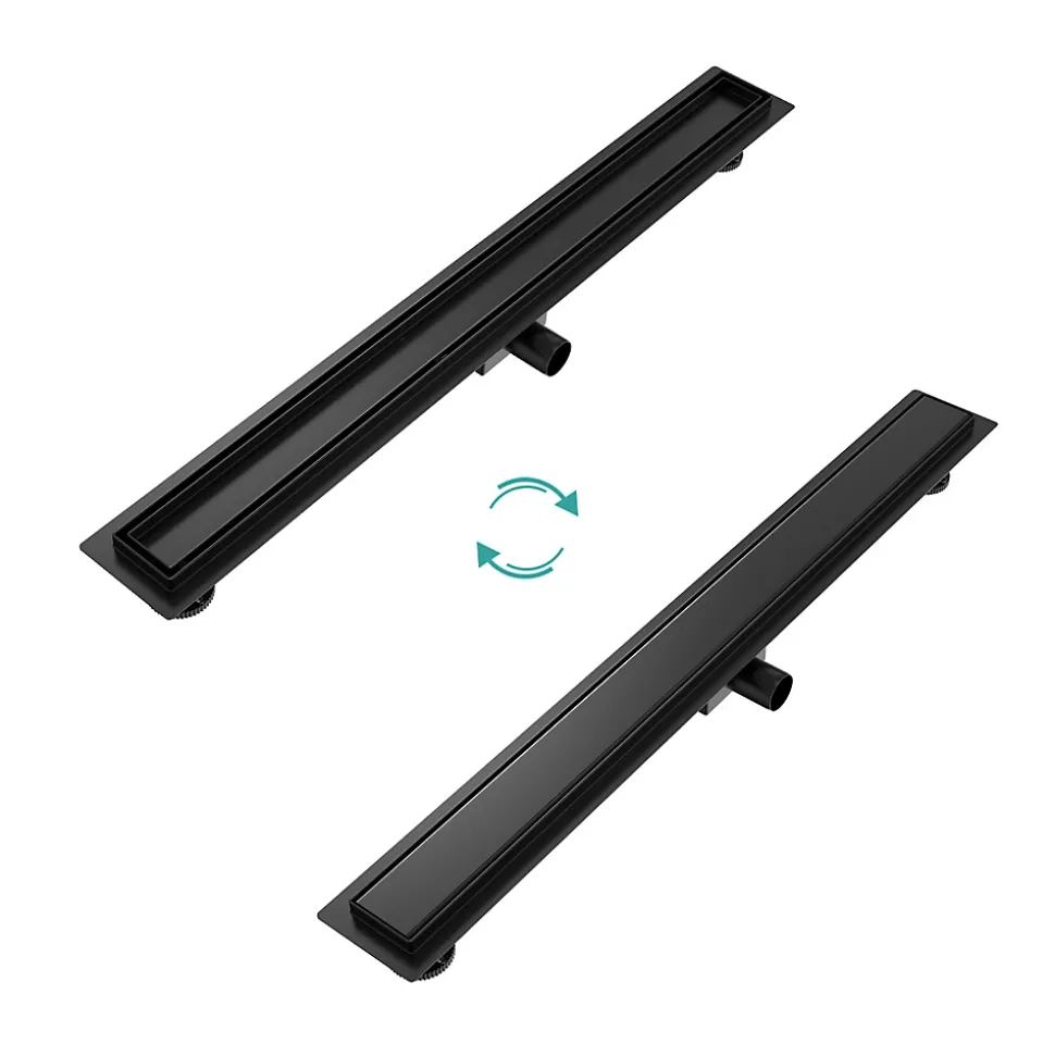 EMKE Caniveau de Douche 70 cm, Acier Inoxydable, Siphon de Sol 2 en 1 avec Filtre à Cheveux, Finition Noire