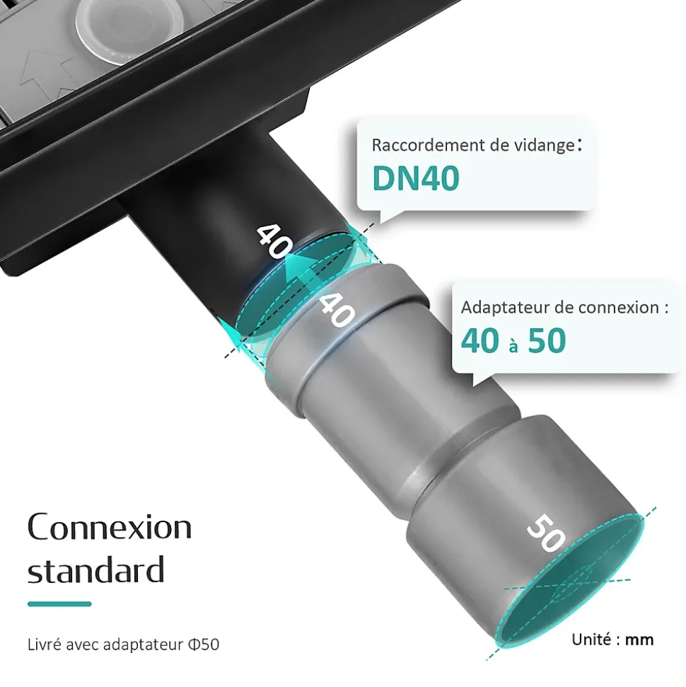 EMKE Caniveau de Douche 60 cm, Acier Inoxydable, Siphon de Sol 2 en 1 avec Filtre à Cheveux, Finition Noire