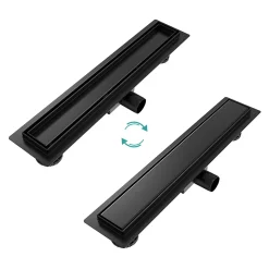 EMKE Caniveau de Douche 60 cm, Acier Inoxydable, Siphon de Sol 2 en 1 avec Filtre à Cheveux, Finition Noire